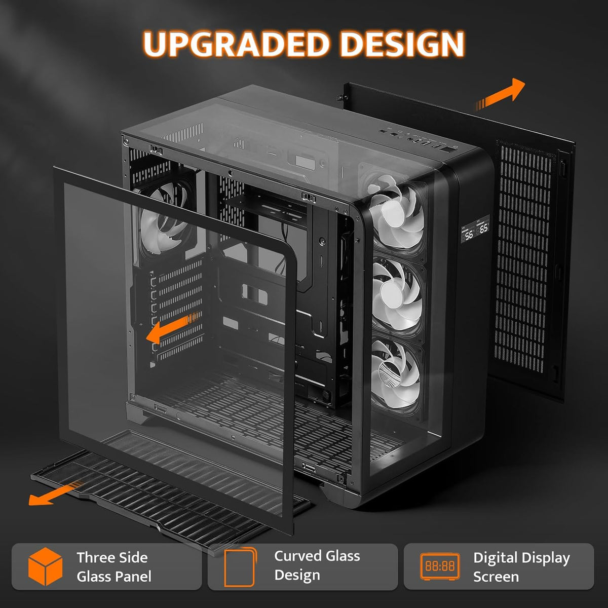 darkFlash ATX Mid-Tower PC Case with Screen, Three Side Glass, Curved Full View Dual Gaming PC Case, 4 PWM ARGB Fans Computer Case Pre-Installed, Type C, RTX 40 Compatible, Black(L280)