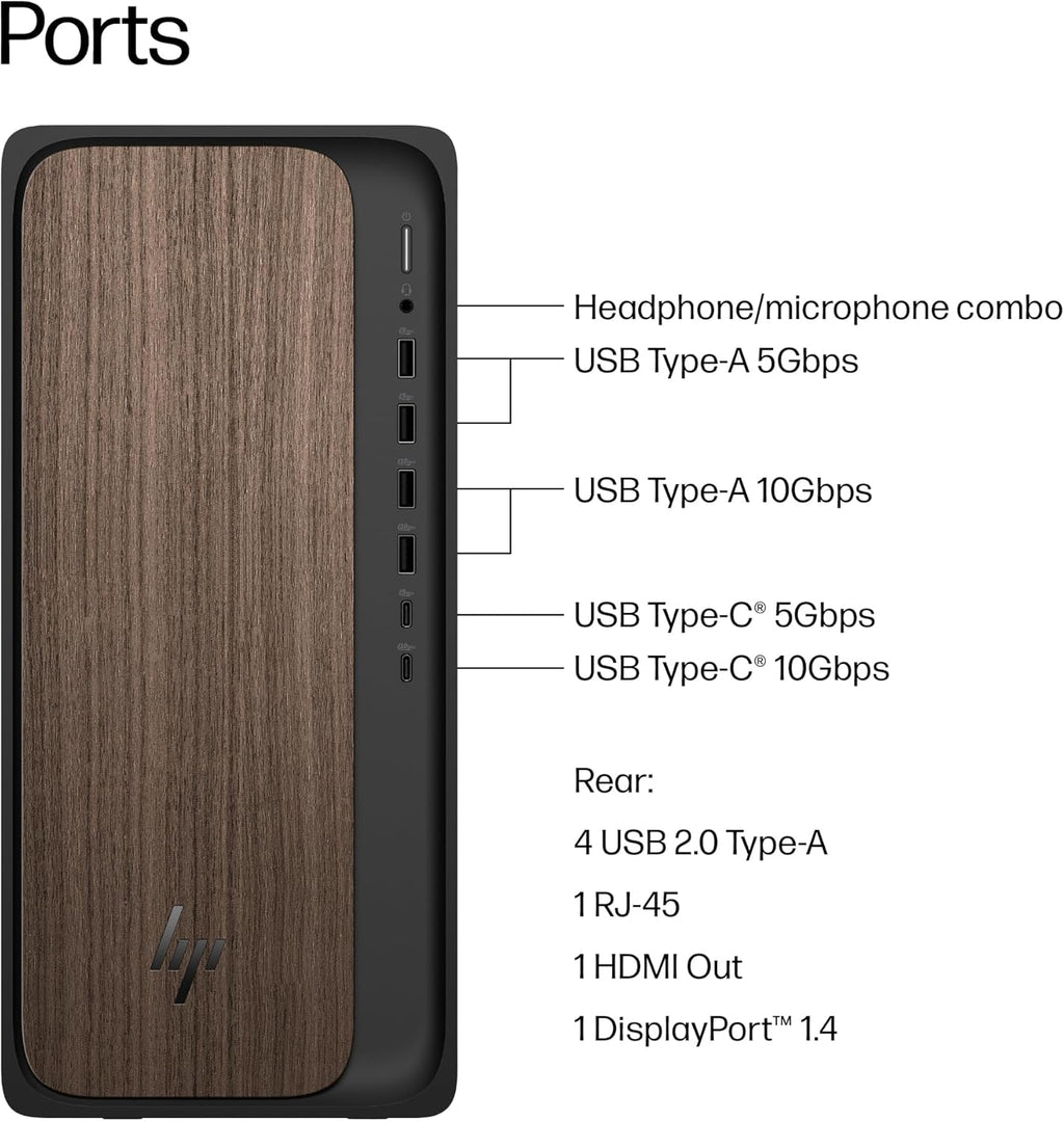 HP OmniDesk Desktop PC, Intel Core Ultra 5 225, 16 GB RAM, 512 GB SSD, Intel Graphics, Windows 11 Home, Microsoft Copilot, Dark Wood, M03-0010 (2025)