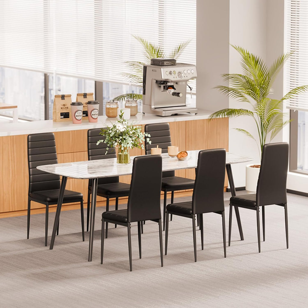 VEVOR Modern Dining Room Accent Chairs Set of 4, Upholstered Leather Side Chair for Living Room, Space-Saving Kitchen Chair with Thick Cushions and Metal Legs, Black