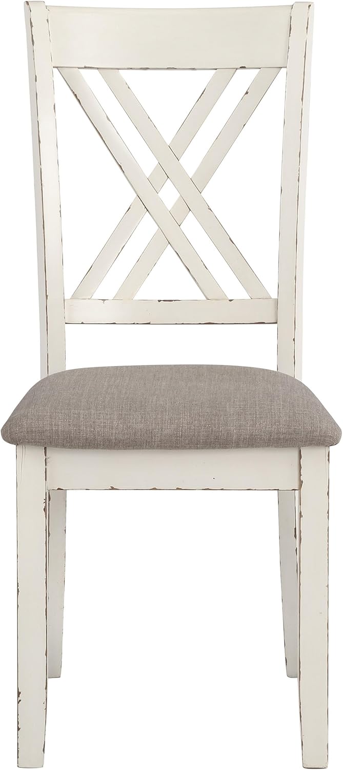 Coaster Home Furnishings - Fortress - Wood - 7-Piece Rectangular Dining Table Set – Farmhouse Style with Double-Cross Back Armless Side Chairs - Dining Room - Vintage White, Chestnut Brown - 190721