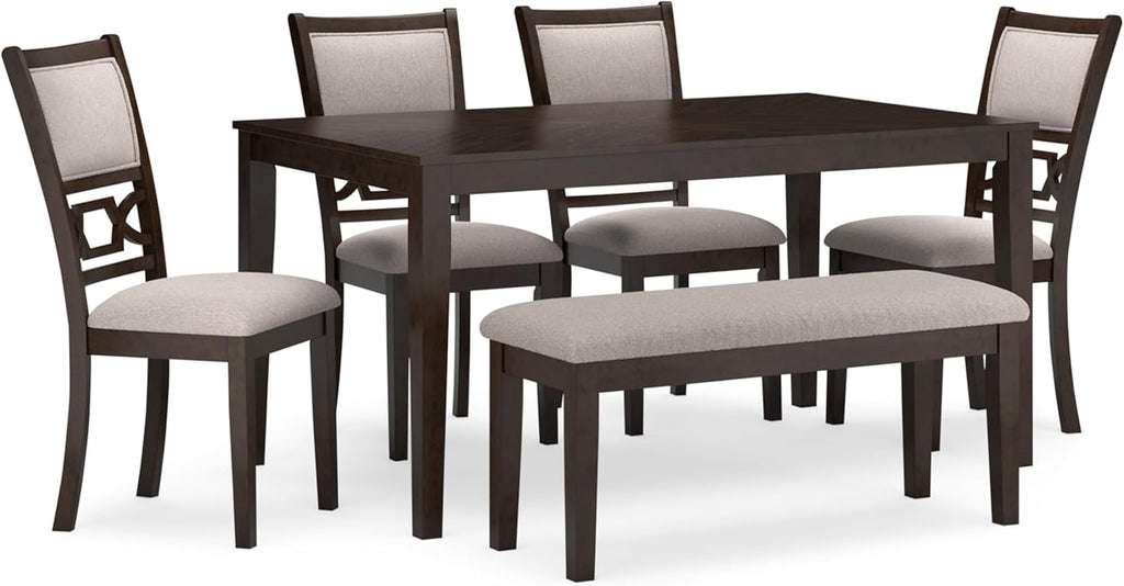 Signature Design by Ashley Langwest Dining Room Table Set, 4 Upholstered Chairs and Bench, Seats 6, Cushioned Seats, Wood, Cherry Brown