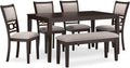 Signature Design by Ashley Langwest Dining Room Table Set, 4 Upholstered Chairs and Bench, Seats 6, Cushioned Seats, Wood, Cherry Brown
