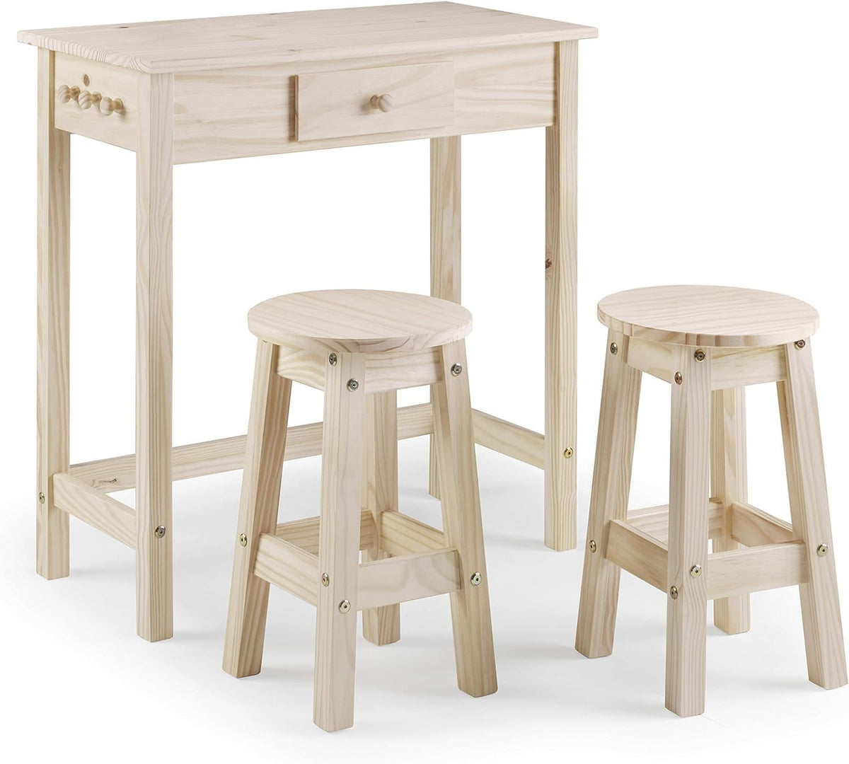 From the Tree Furniture Breakfast Table Set with Stools, Solid Wood Kitchen Table and 2 Stools, Space-Saving Dining Set for Small Spaces, Apartments, Kitchen and Dining Room
