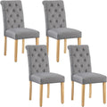 Yaheetech Dining Chairs Set of 4 Fabric Upholstered Button Tufted Kitchen Chairs with Solid Wood Legs for Home, Restaurant, Dining Room, Dark Gray