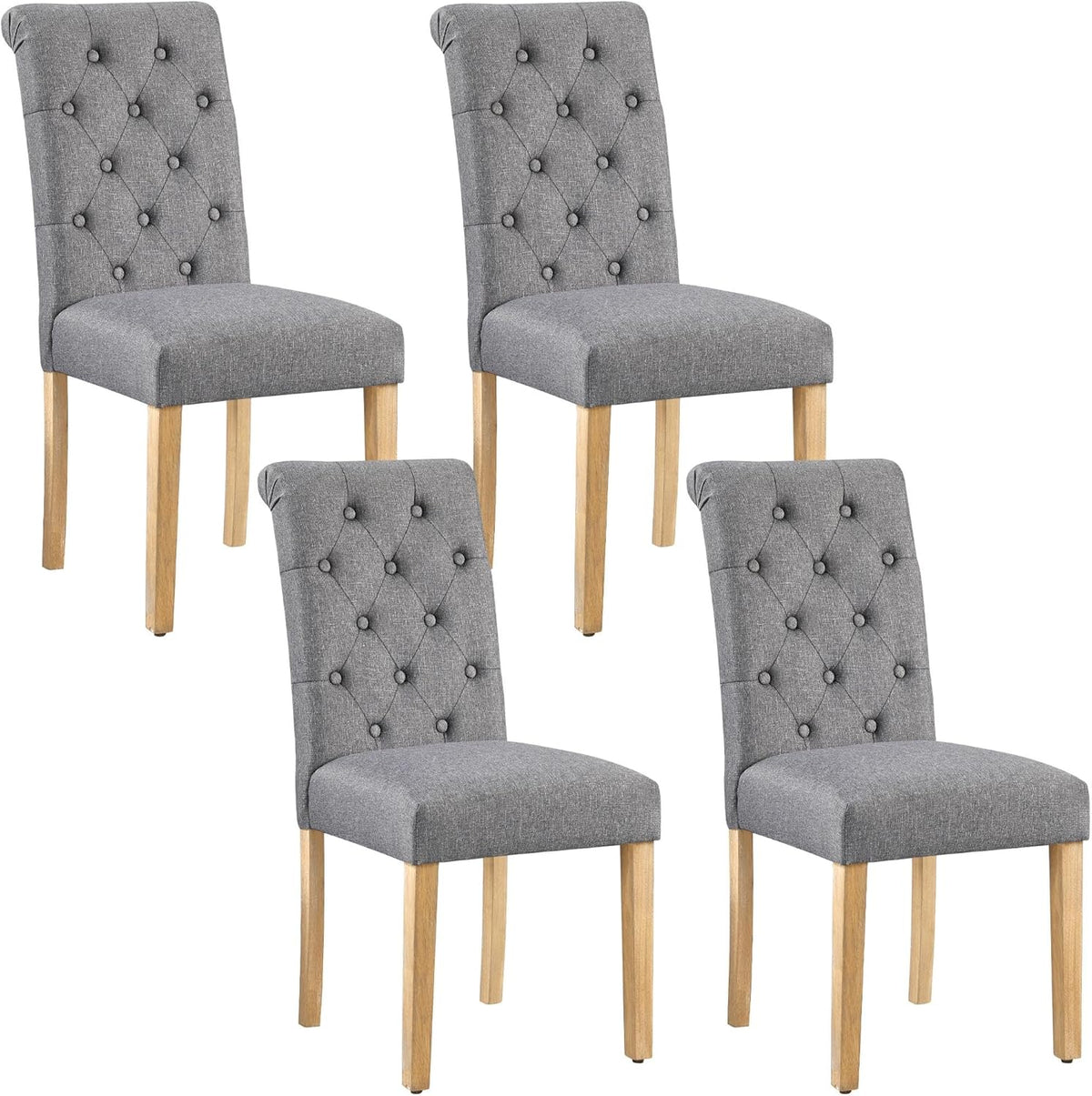 Yaheetech Dining Chairs Set of 4 Fabric Upholstered Button Tufted Kitchen Chairs with Solid Wood Legs for Home, Restaurant, Dining Room, Dark Gray
