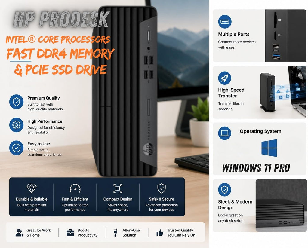 HP ProDesk G7 SFF Desktop Computer, Intel Processor, Dual 4K Display Support| 16GB RAM, 1TB SSD| WiFi| Bluetooth| HDMI, USB, RJ-45| Windows 11 Pro| Wired Keyboard & Mouse| Business & Personal Use