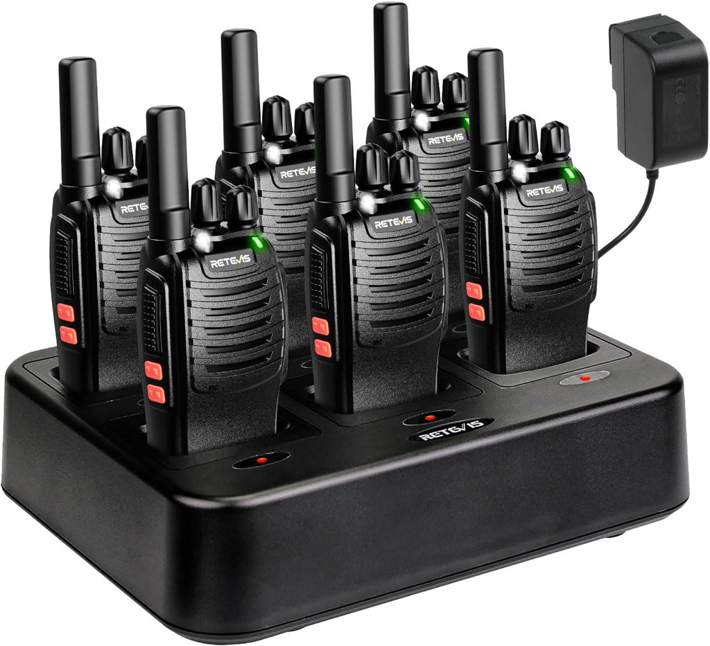 Case of 6,Retevis H-777 Walkie Talkies for Adults Long Range, Rechargeable Two-Way Radios,with 6-Way Multi Unit Charger,Flashlight Handheld Business 2 Way Radios