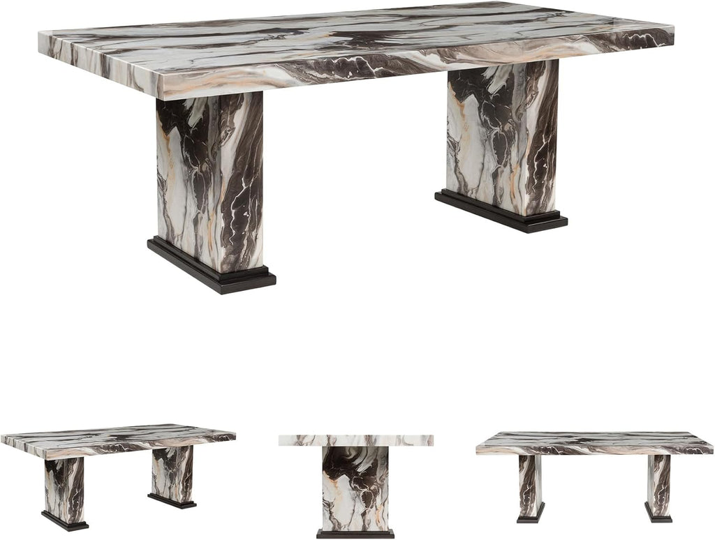 Signature Design by Ashley Jazmore Contemporary Dining Table with Double Pedestal Base, Dark Brown & Beige