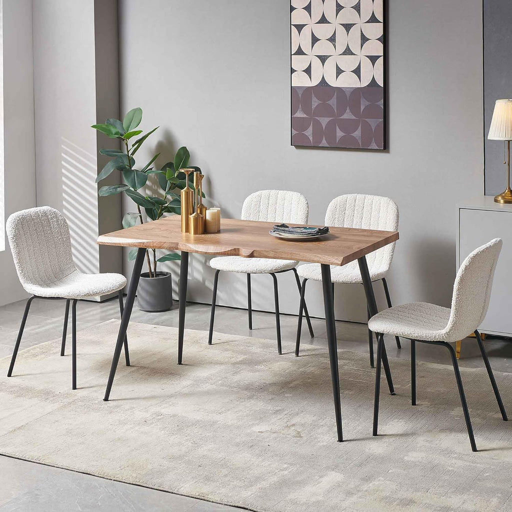 Dining Table Set for 4 with White Boucle Chairs, Mid-Century Modern Rectangle Coffee Table, Kitchen Table and Chairs Set of 4, Perfect for Small Apartment, Home, Dining Room, Breakfast Nook