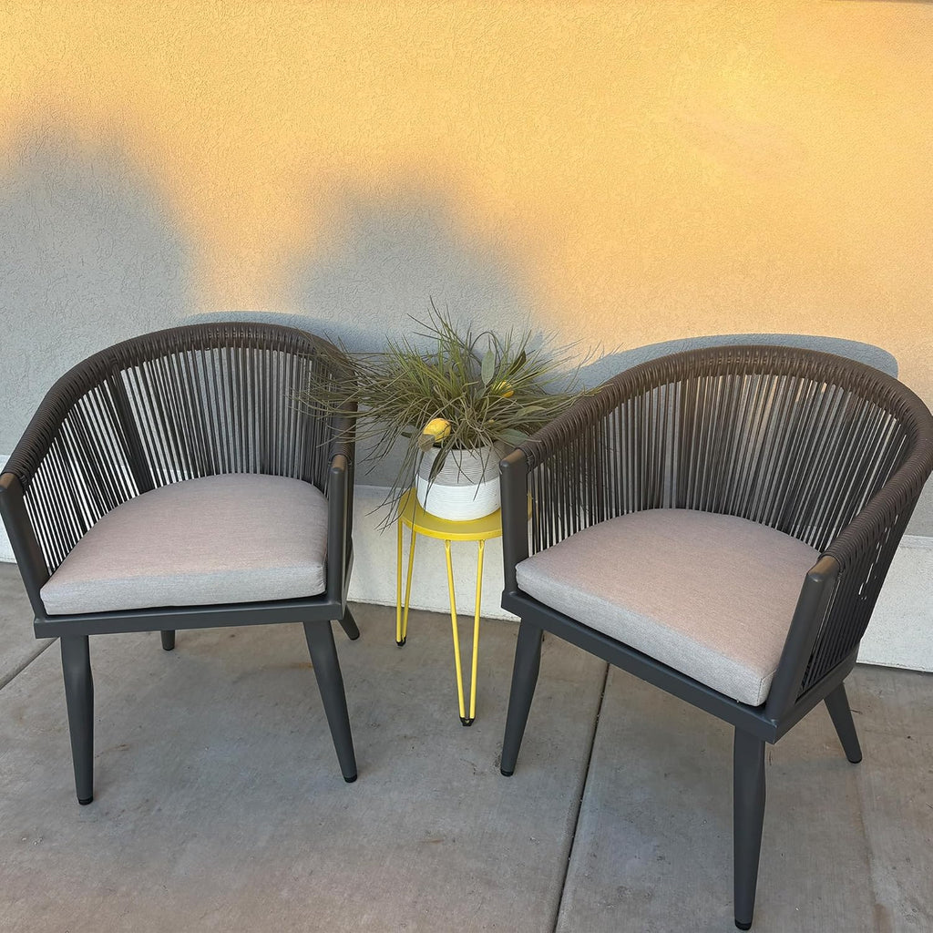 PURPLE LEAF 2 Pieces Outdoor Dining Chairs All-Weather Rattan for Lawn Garden Backyard Deck Patio Dining Chairs with Cushions, Navy Blue and Gray