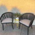 PURPLE LEAF 2 Pieces Outdoor Dining Chairs All-Weather Rattan for Lawn Garden Backyard Deck Patio Dining Chairs with Cushions, Navy Blue and Gray