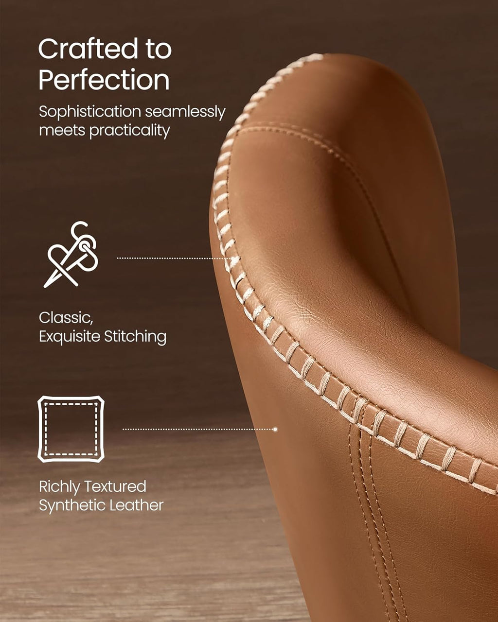 VASAGLE EKHO Collection - Dining Chairs Set of 6, Upholstered Kitchen Chairs, Comfortable Seat, Synthetic Leather with Stitching, Mid-Century Modern, Easy Assembly, Living Room Lounge, Caramel Brown