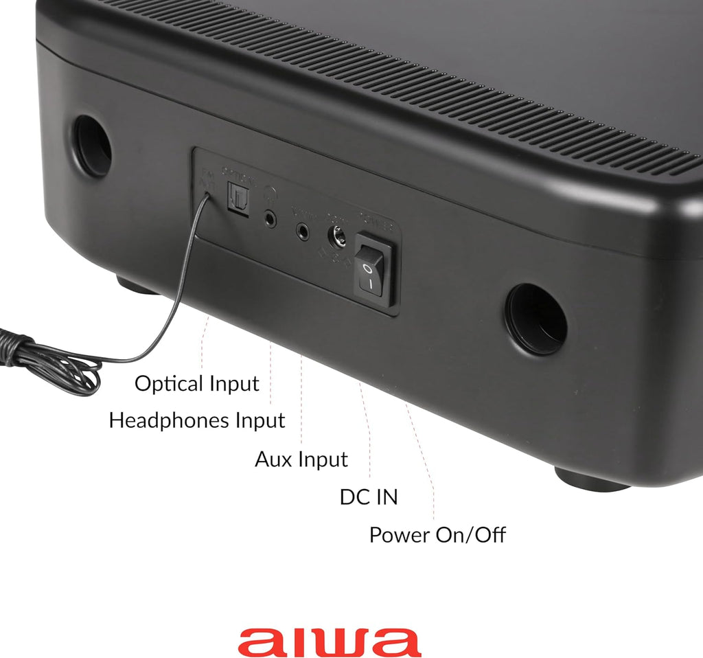 AIWA Exos Home Speaker, Premium 30W RMS Sound System with CD Player, Bluetooth Connectivity, FM Radio, Optical Digital Input, Dual 1” Tweeters + Dual 2” Bass Units, IR Remote Control