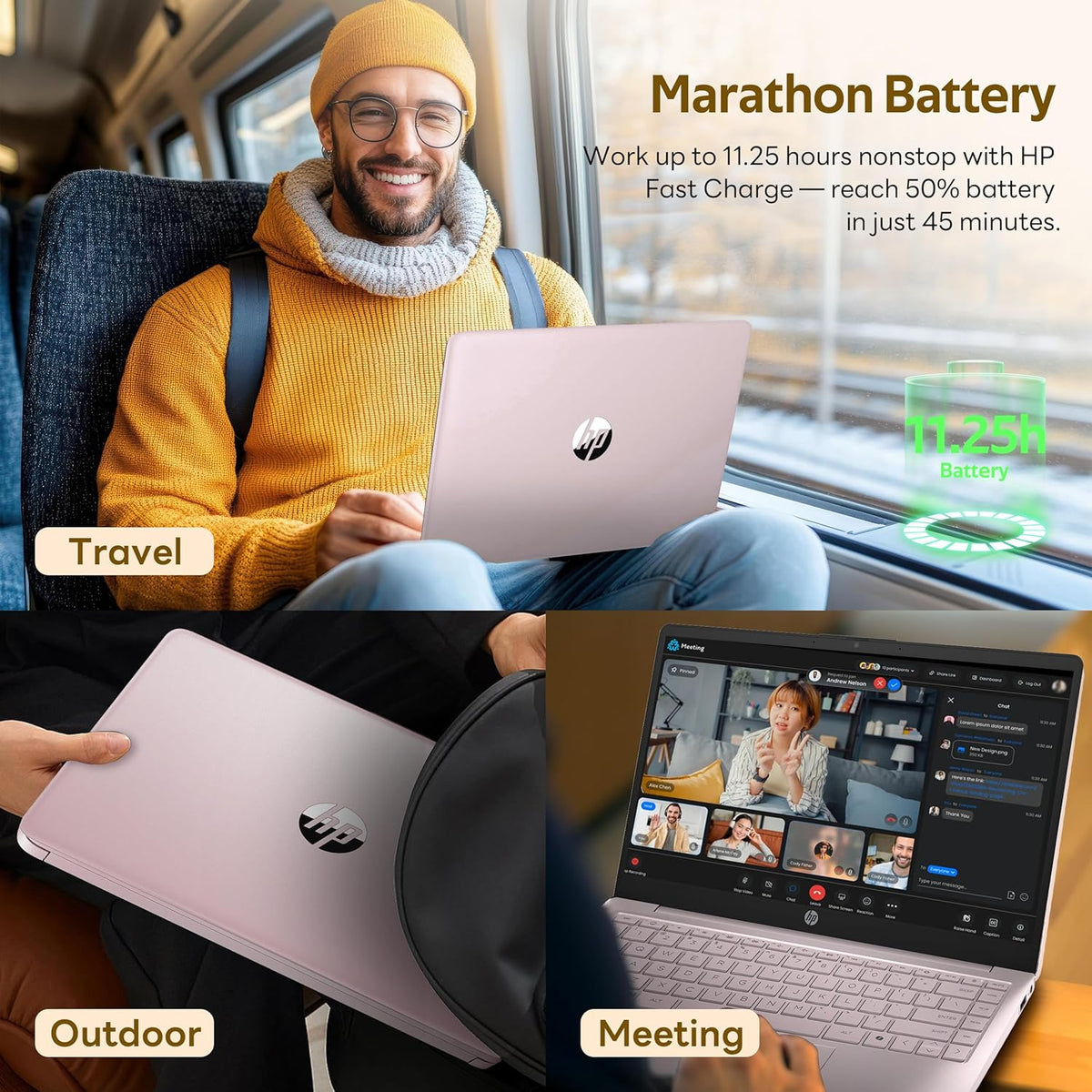 HP Flagship 14" HD Student&Business Laptop with AI Copilot, 13th Gen Intel 4-Core, 4GB RAM, 256GB Storage (128GB UFS + 128GB Docking Station), 1 Year Office 365, 720p Webcam, Win 11, Tranquil Pink