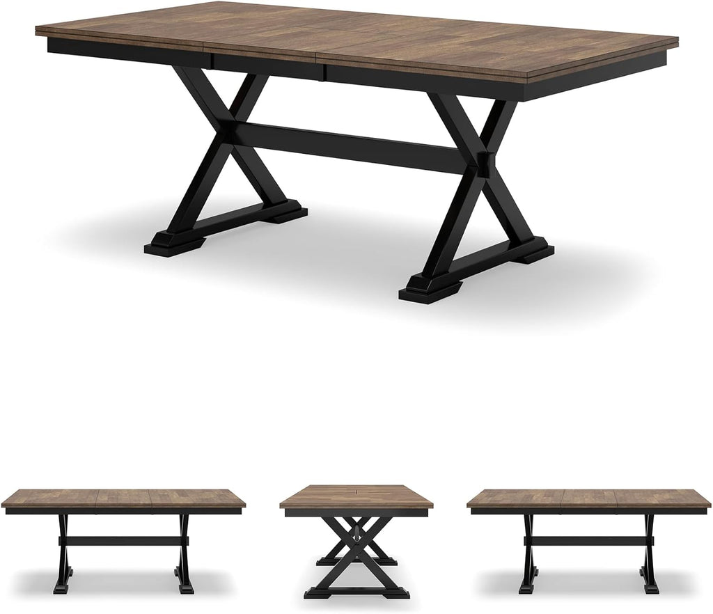 Signature Design by Ashley Wildenauer Dining Extension Table, Self-Storing Butterfly Leaf, Seats 8, Hardwood Solids, 40" W x 78" D x 30.13" H, Black & Dark Brown