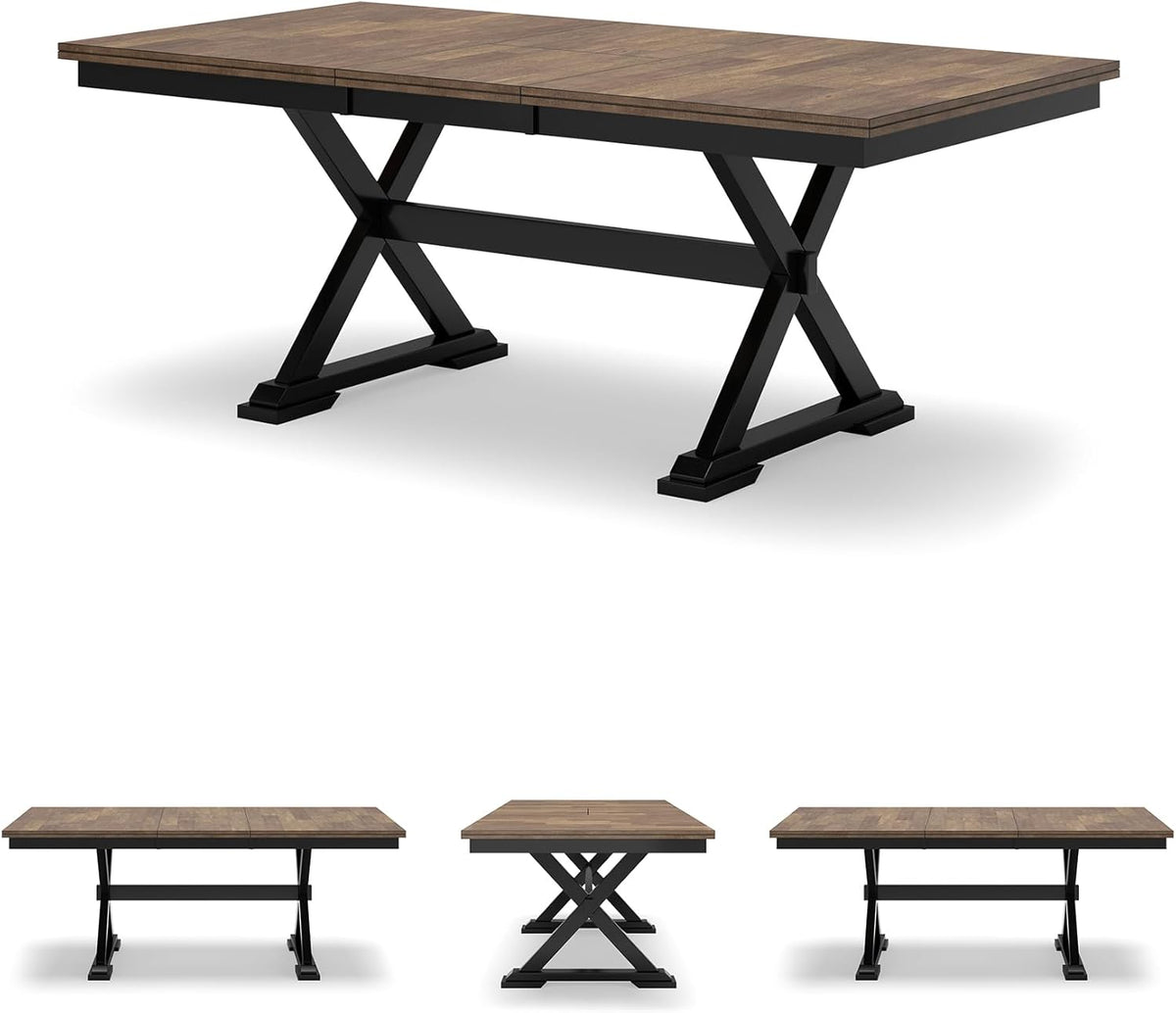 Signature Design by Ashley Wildenauer Dining Extension Table, Self-Storing Butterfly Leaf, Seats 8, Hardwood Solids, 40" W x 78" D x 30.13" H, Black & Dark Brown