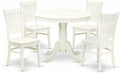 East West Furniture ANVA5-LWH-W 5 Piece Kitchen Table Set for 4 Includes a Round Dining Room Table with Pedestal and 4 Solid Wood Seat Chairs, 36x36 Inch, Linen White