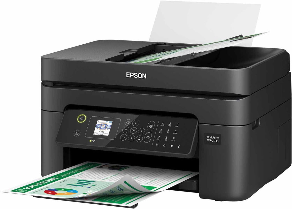 Epson Workforce WF-2830 Wireless Color Inkjet All-in-One Printer, Print Scan Copy and Fax, Automatic 2-Sided Printing, 1. 4" Color LCD, 100-sheet Paper Tray, Wi-Fi Direct Connectivity, Black