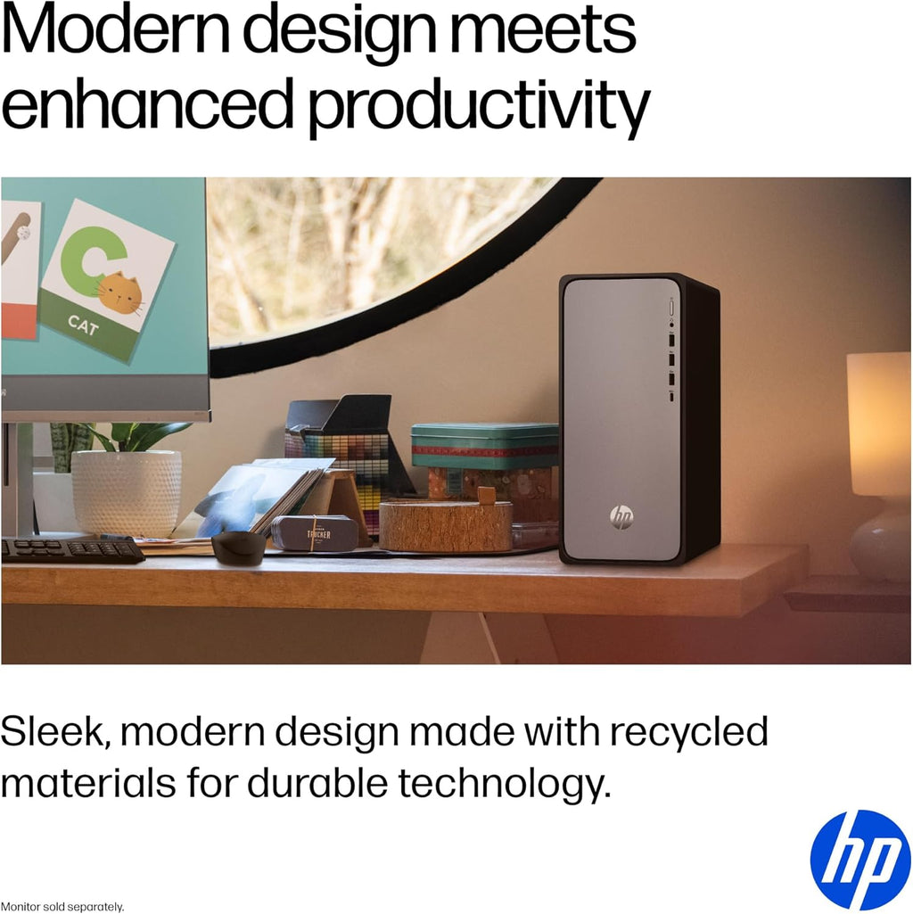 HP OmniDesk Desktop PC, Intel Core i3-14100, 8 GB RAM, 512 GB SSD, Intel UHD Graphics 730, Windows 11 Home, Microsoft Copilot, Meteor Silver, M02-0010 (2025)