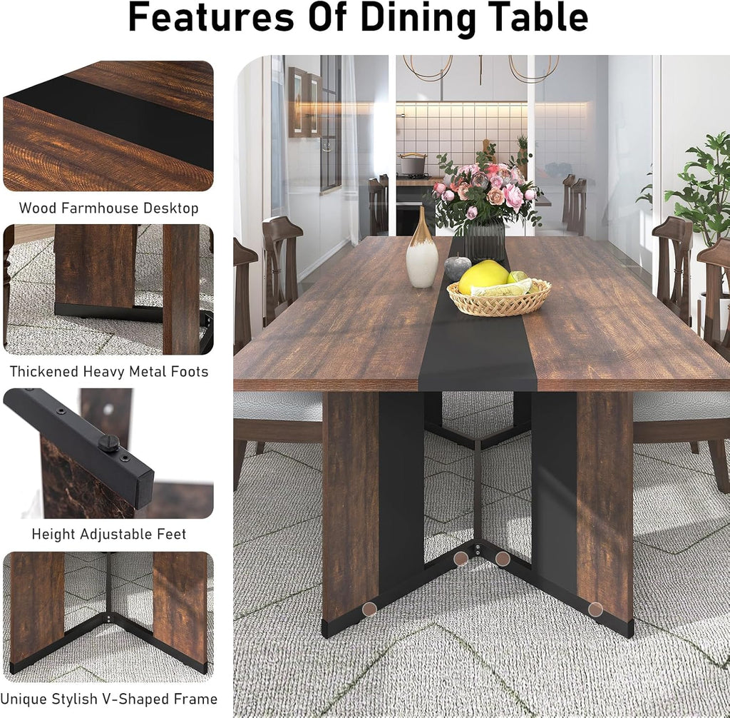 Hlivelood 70Inch Large Dining Table for 4 6 People,Wooden Rectangular Kitchen Table W/Waterproof Tabletop,Large Rectangle Furniture W/Adjustable Legs,Brown Dinner Table for Kitchen Dining Room(71IN)