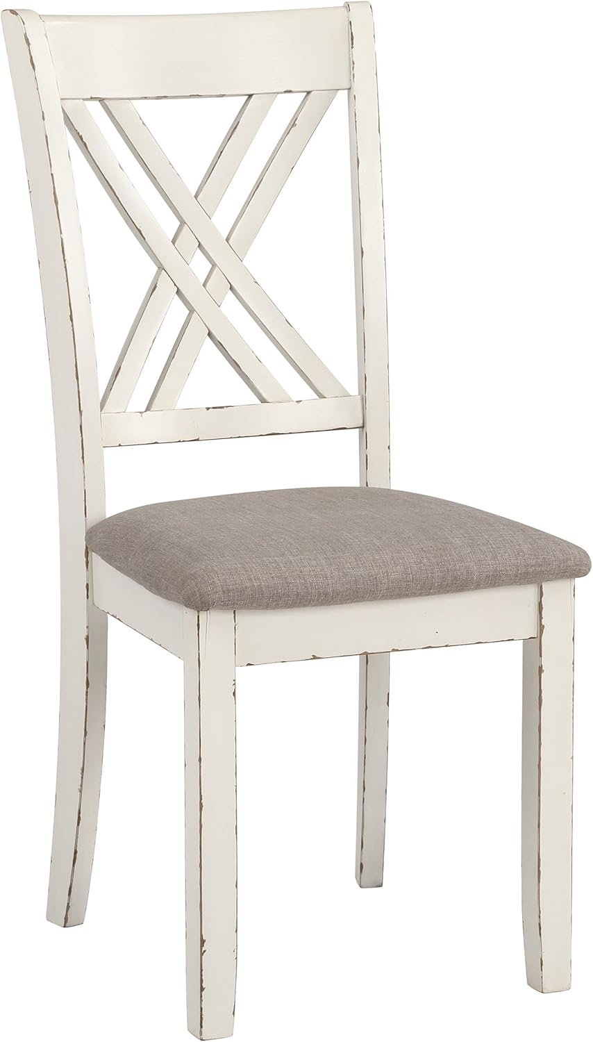 Coaster Home Furnishings - Fortress - Wood - 7-Piece Rectangular Dining Table Set – Farmhouse Style with Double-Cross Back Armless Side Chairs - Dining Room - Vintage White, Chestnut Brown - 190721