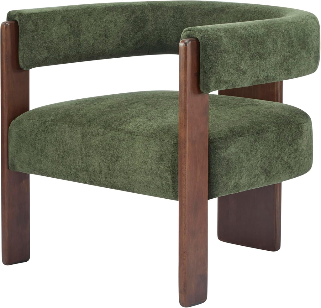 Christopher Knight Home Nettie Modern Accent Chair for Living Room, Velvet Fabric Single Lounge Sofa Chair with Wooden Frame, Comfy Reading Chair for Bedroom, Lounge Armchair with Cushion, Olive Green