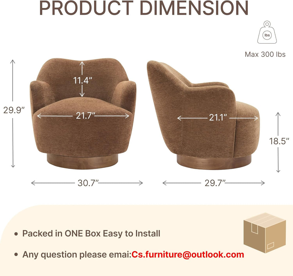 Swivel Accent Chair Set of 2,Upholstered Barrel Chair with Curves Camel Back Design,Modern Arm Chair with Wooden Base for Living Room Bedroom Reading Waitingroom,Terracotta