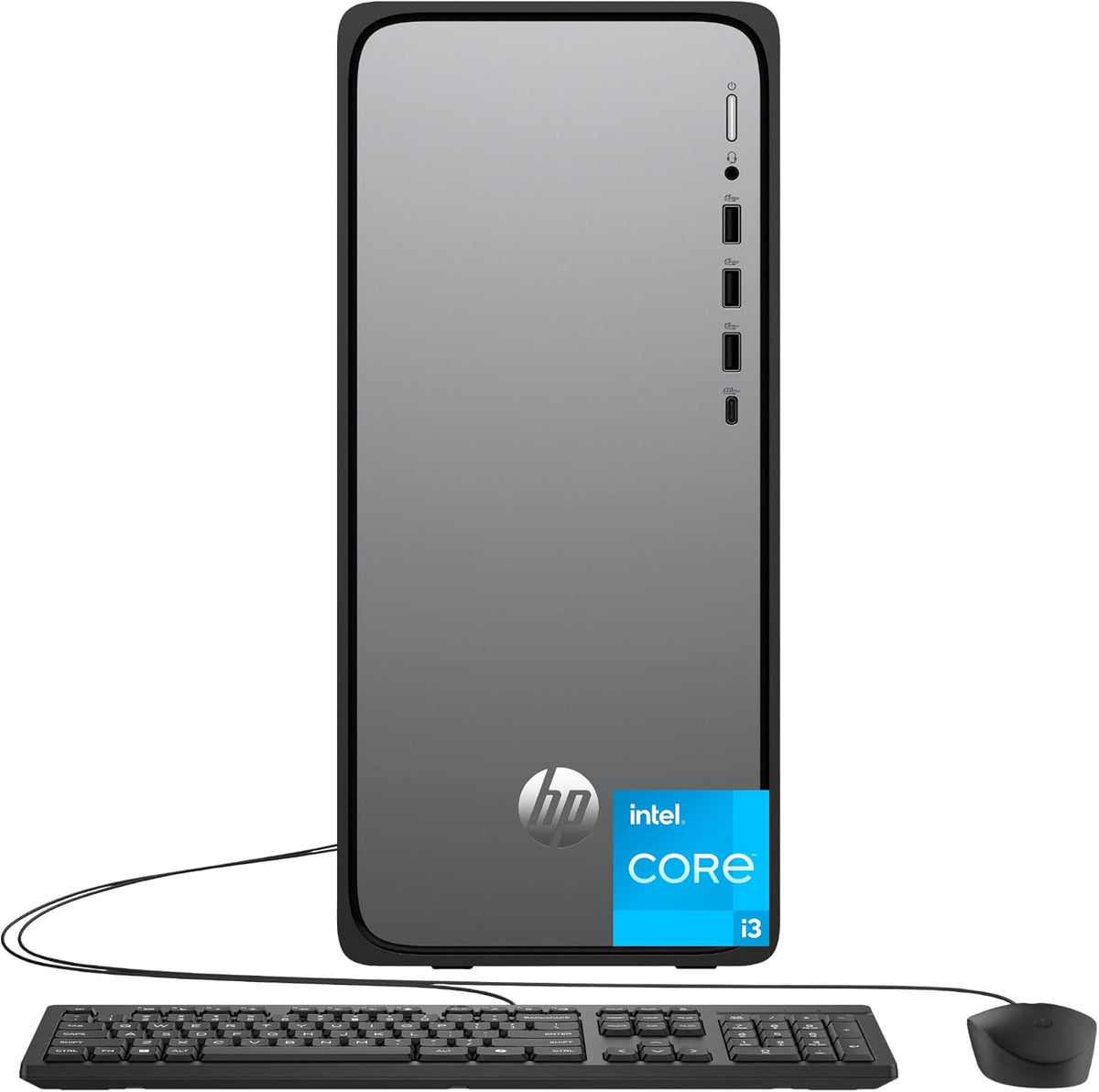 HP OmniDesk Desktop PC, Intel Core i3-14100, 8 GB RAM, 512 GB SSD, Intel UHD Graphics 730, Windows 11 Home, Microsoft Copilot, Meteor Silver, M02-0010 (2025)