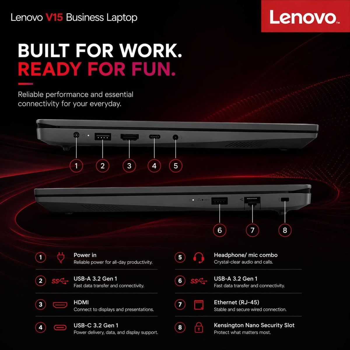 Lenovo New V15 Business and Student Laptop, AMD Ryzen 3 7000 Series(Beat i7-1160G7), 16GB DDR5 RAM, 256GB PCIe SSD, 15.6" FHD IPS Display, Ethernet Port RJ-45, Windows 11 Pro, Black