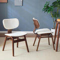 Christopher Knight Home Set of 2 Soft Boucle Fabric Upholstered Dining Chairs with Wood Frame, Curved Backrest Armless Accent Chair, Side Chair with Support Bar, Dining Room, Kitchen, White and Walnut