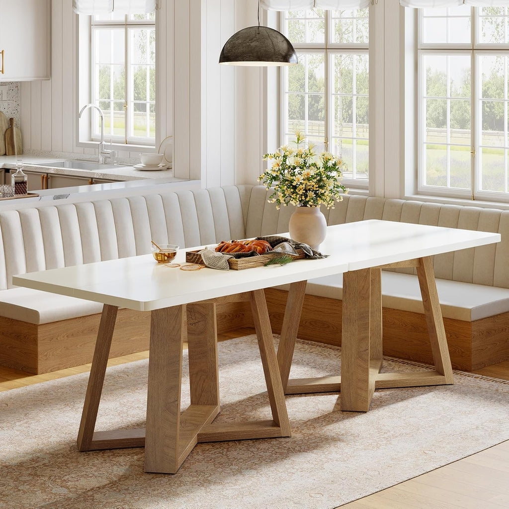 Tribesigns 47-Inch Dining Table Set of 2, Modern Kitchen Table with Wooden Legs, Dinner Tables for Kitchen, Dining Room, Small Space, White and Brown, 2Pcs