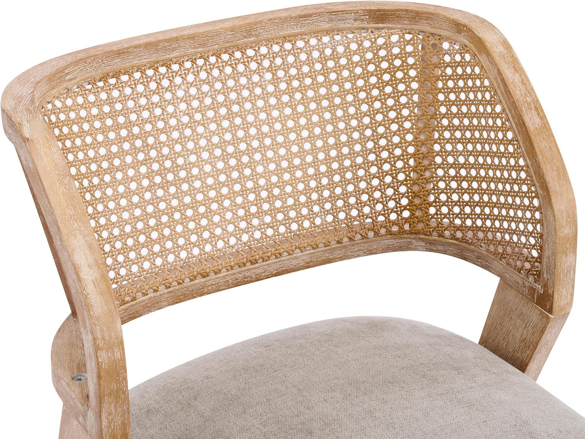 Christopher Knight Home Ashe Upholstered Dining Chairs Set of 2, Modern Dining Chair with Curved Woven Rattan Back, Rubberwood Frame Kitchen Chairs, Extra Seat for Dining Room, Light Brown + Natural