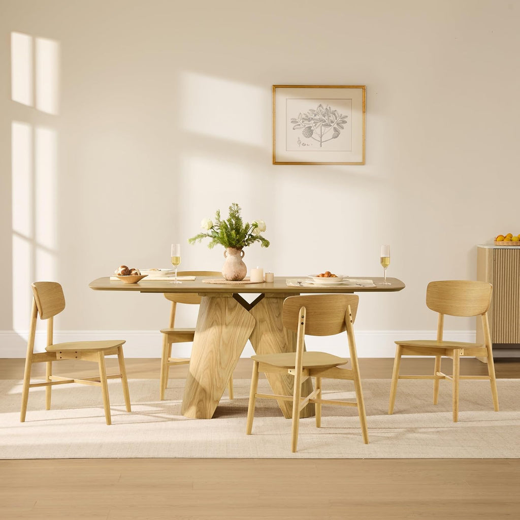 CHITA Wooden Dining Chairs Set of 4, Mid Century Modern Dining Room Chair, Natural Solid Wood Frame Kitchen Chairs, for Dining Room, Kitchen, Living Room (Solid Wood Seat, Oak)