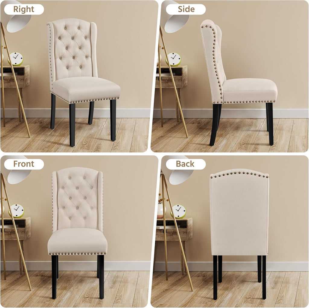 Yaheetech Upholstered Dining Chairs Set of 4 Button Tufted Kitchen Chairs with Solid Wood Legs and Nailhead Trims for Dining Room, Living Room, Restaurant, Beige