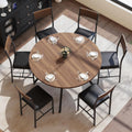 Pamapic 47'' Round Dining Table Set for 6, Kitchen Table and Chairs for 6, Dining Room Circle Dinner Pedestal Table, Solid Metal Frame,Space Saving Wood Small Kitchen & Dining Room Furniture,Walnut