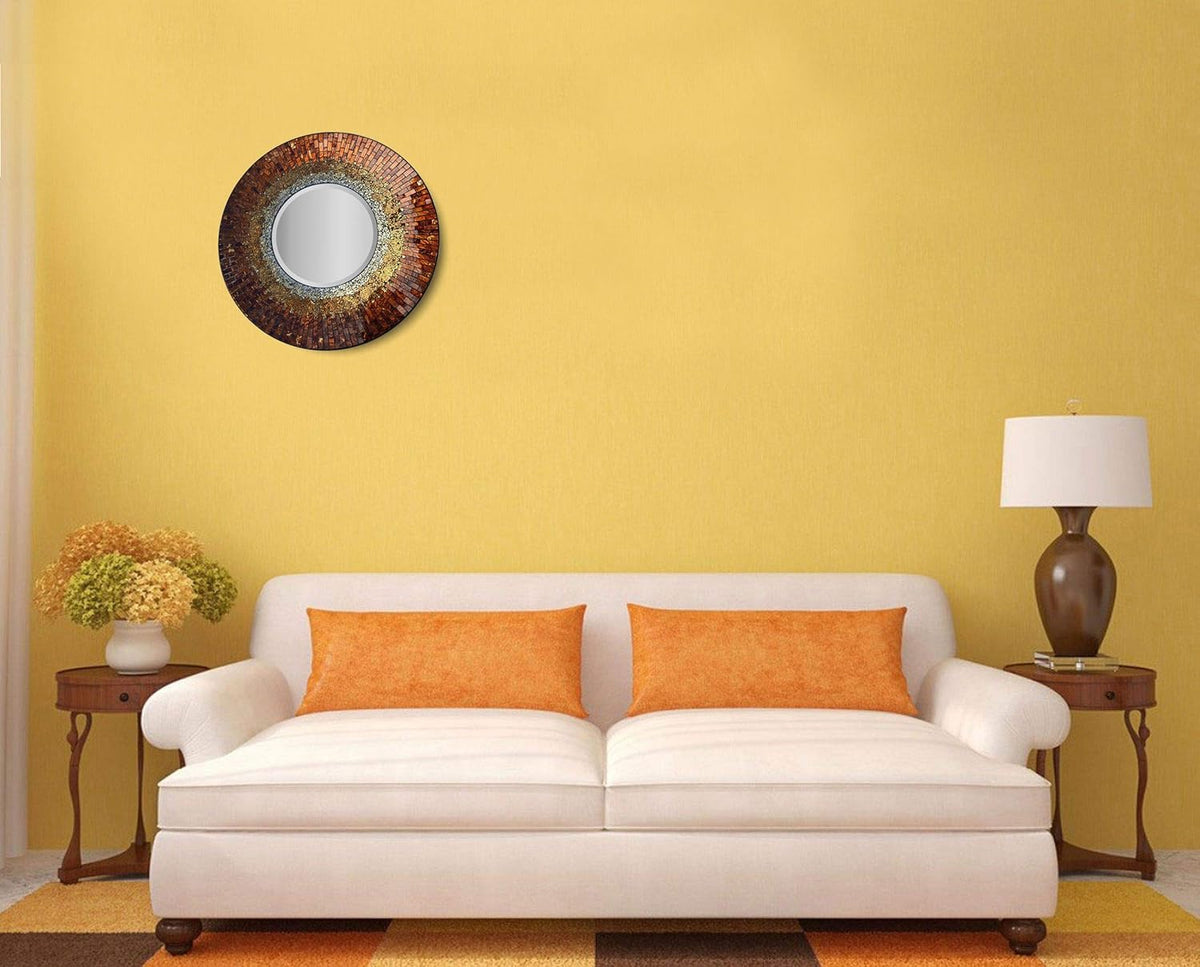 Lulu Decor, Baltic Amber Mosaic Wall Mirror, Decorative Handmade Beveled Round Mirror 23.50" (LP301)