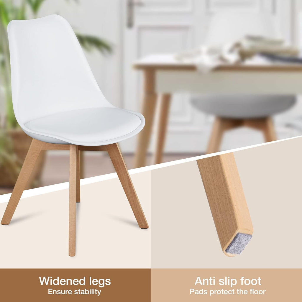 OLIXIS Dining Chairs Set of 8 Kitchen Mid Century Modern Chairs with Wood Legs and PU Leather Cushion for Living Room Bedroom Outdoor Lounge, White