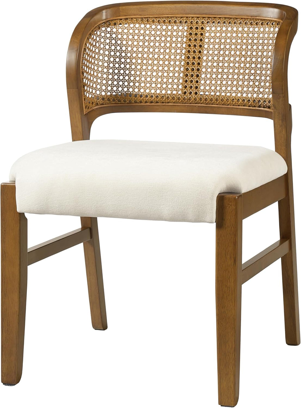 Christopher Knight Home Cayde Upholstered Dining Chairs Set of 2, Kitchen Side Chair with Cane Backrest, Rubberwood Dining Room Chair, Extra Seat for Living Room, Walnut+Beige
