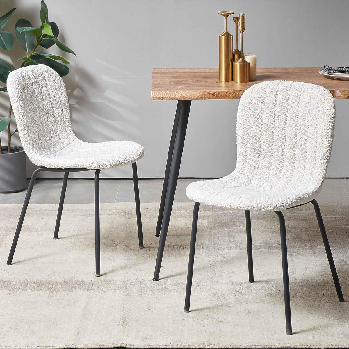 Dining Table Set for 4 with White Boucle Chairs, Mid-Century Modern Rectangle Coffee Table, Kitchen Table and Chairs Set of 4, Perfect for Small Apartment, Home, Dining Room, Breakfast Nook