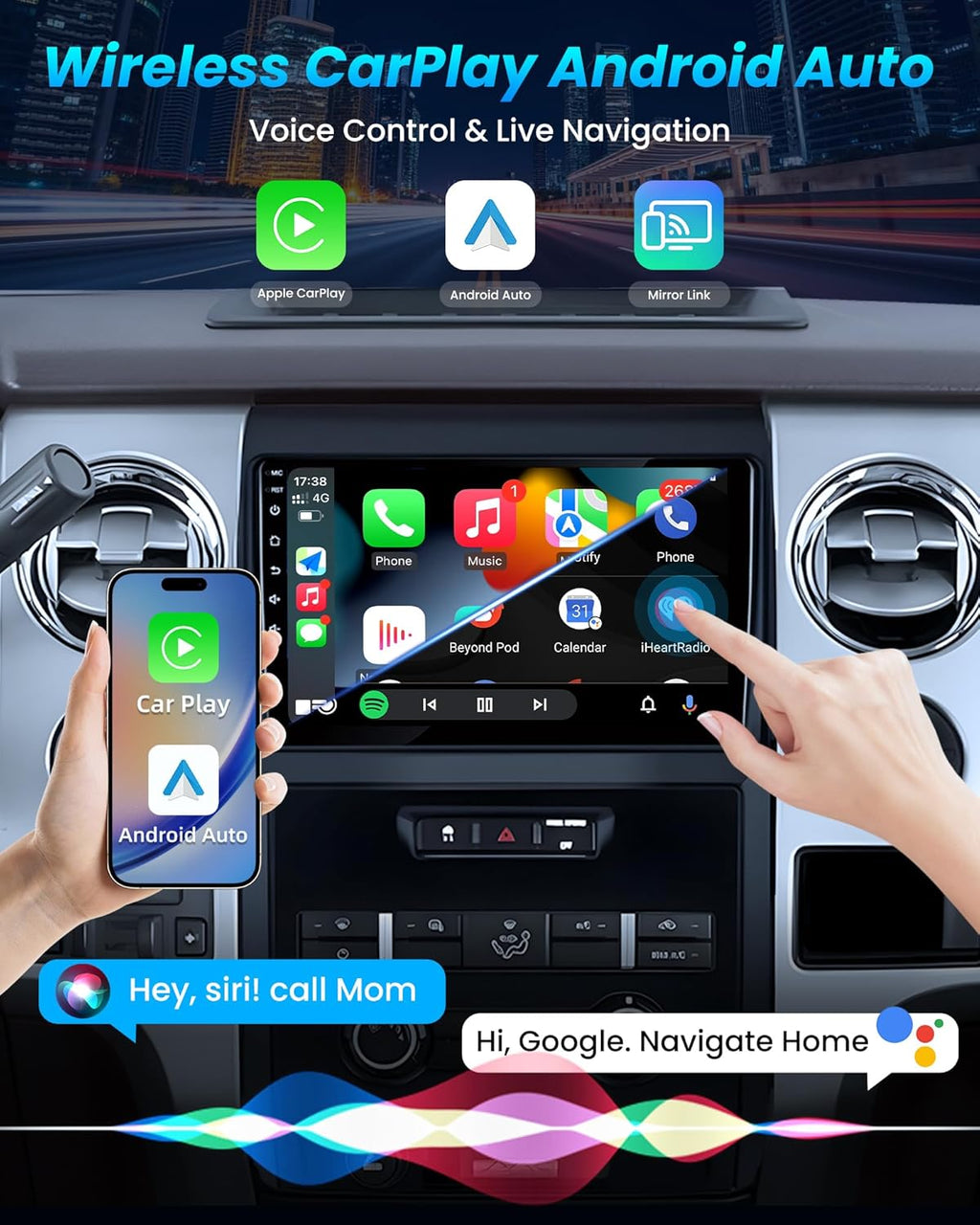 Car Radio for Ford F150 2009-2014: 4Core 64G ROM 9 inch 1280 * 800 Touch Screen Stereo Head Unit with Wireless Carplay Android Auto GPS Bluetooth WiFi SWC FM RDS Mirror Link Backup Camera