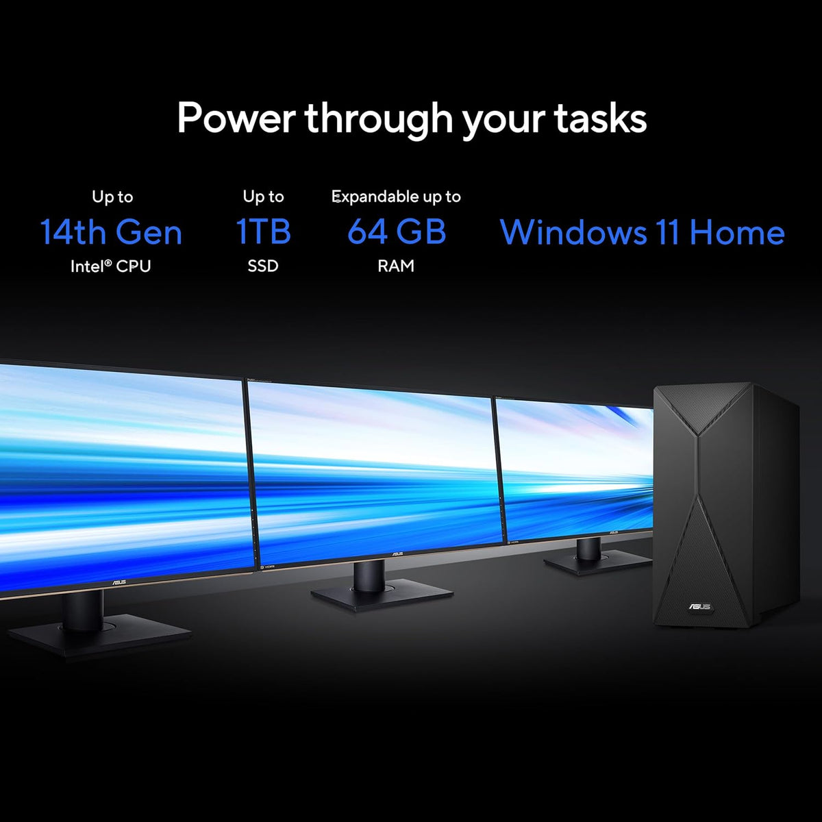 ASUS S501MER Desktop PC, Intel® Core™ i7-14700, 16GB DDR5 RAM, 1TB PCIe® SSD, Wi-Fi 6E, Windows 11 Home, Black, S501MER-DS704