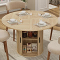 GarveeHome 47'' Round Dining Table with Hidden Storage for 4, Kitchen Dining Room Circle Dinner Pedestal Table with Slide Door Shelf, Space Saving Wood Furniture for Small Spaces, Dining Room, Natural