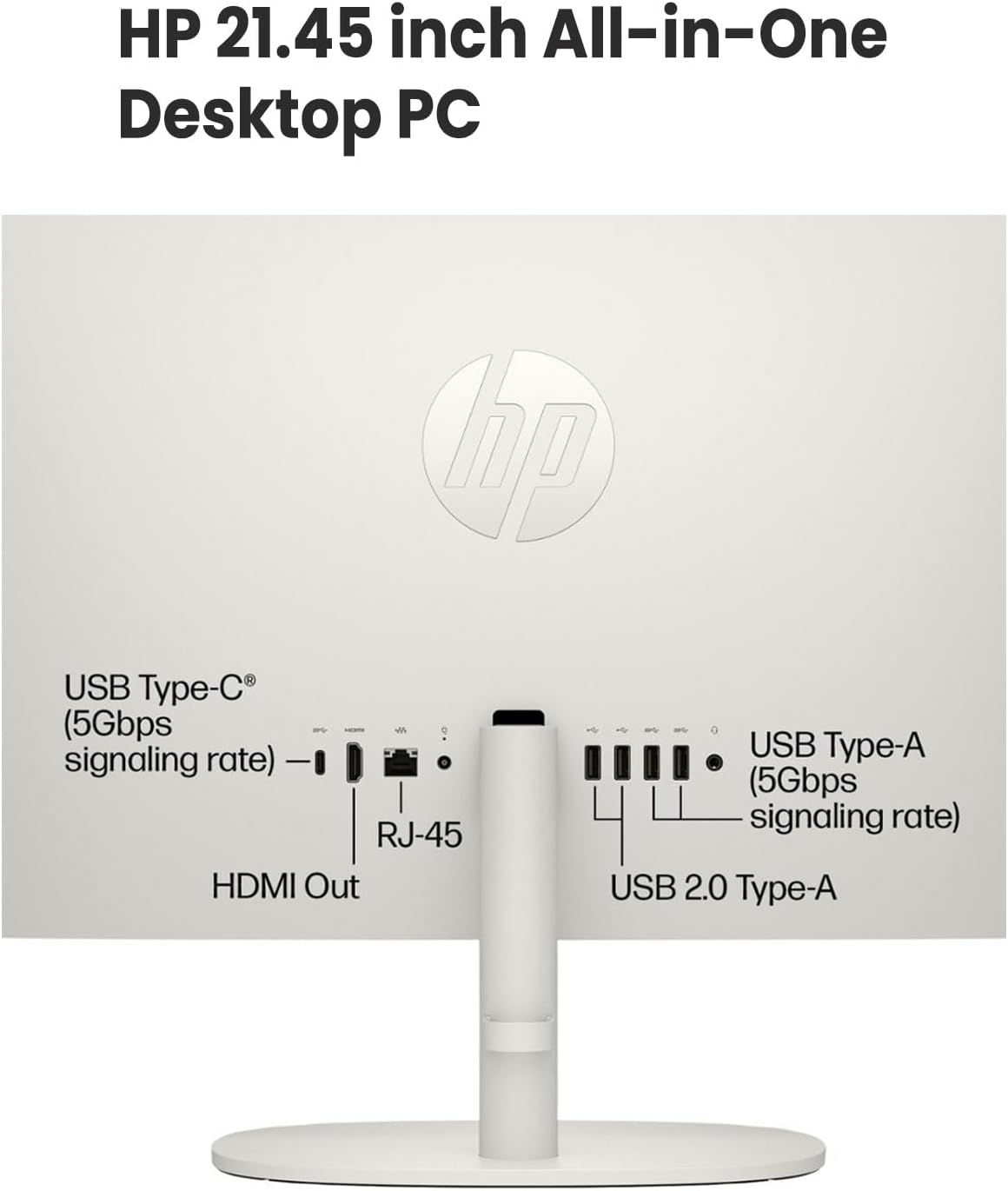 HP 2022 All-in-One Desktop, 21.5" FHD Display, Intel Celeron J4025 Processor, 8GB RAM, 256GB PCIe SSD, Webcam, WiFi, HDMI, RJ-45, Wired Keyboard&Mouse, Windows 11 Home, White