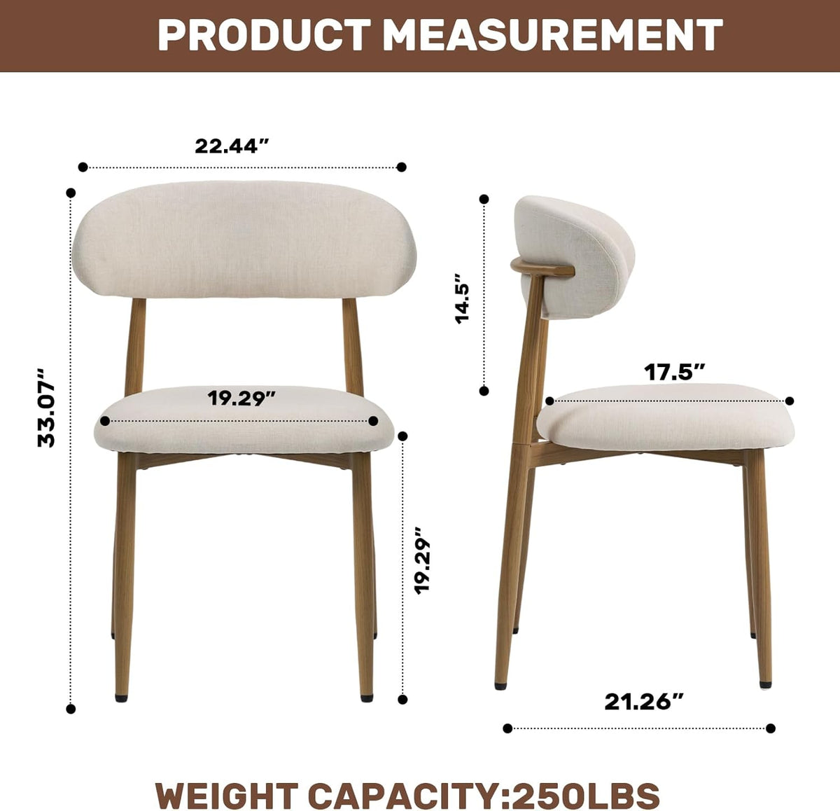 UVV Dining Chairs Set of 4, Metal Kitchen Chairs with Modern Fabric Upholstered for Dining Room, Beige