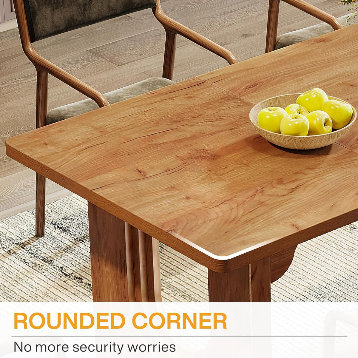 Tribesigns Modern Dining Table for 6 to 8 People, 71" Large Kitchen Dining Table with Wood Pedestal Base, Rectangular Long Dinner Table for Kitchen, Dining Room, Living Room, Rustic Brown