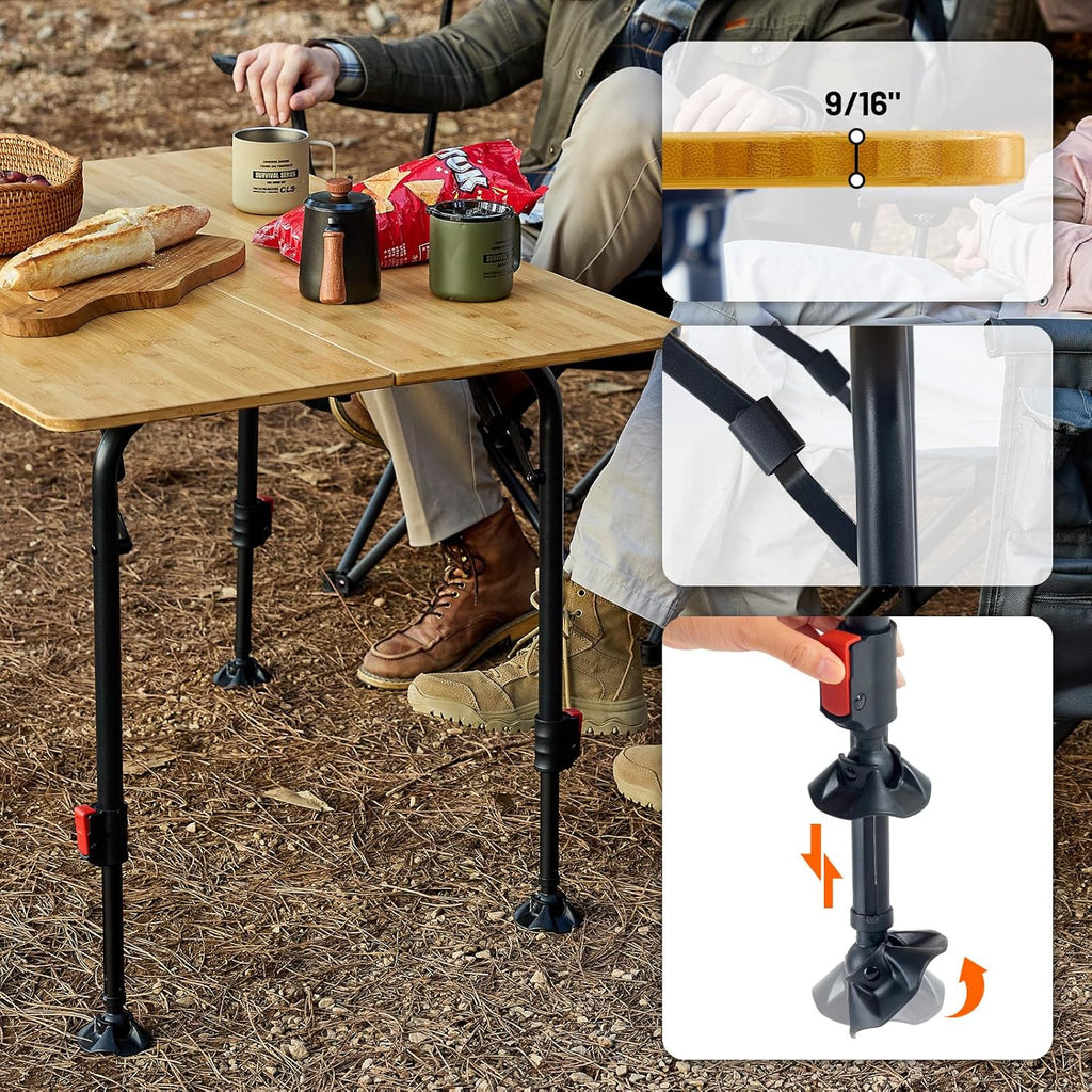 TIMBER RIDGE Bamboo Folding Camping Table, Portable RV Picnic Table with Adjustable Height (18.5"-26.5") & Aluminum Frame, Heavy Duty 220LBS Outdoor Dining for Tailgate Patio, Carry Bag Included