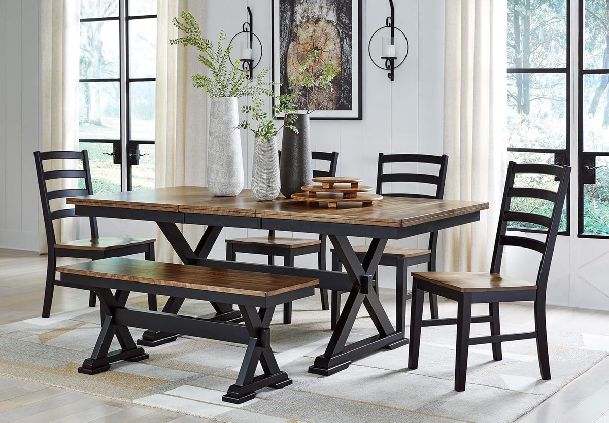 Signature Design by Ashley Wildenauer Farmhouse 50" Dining Bench, Dark Brown & Black