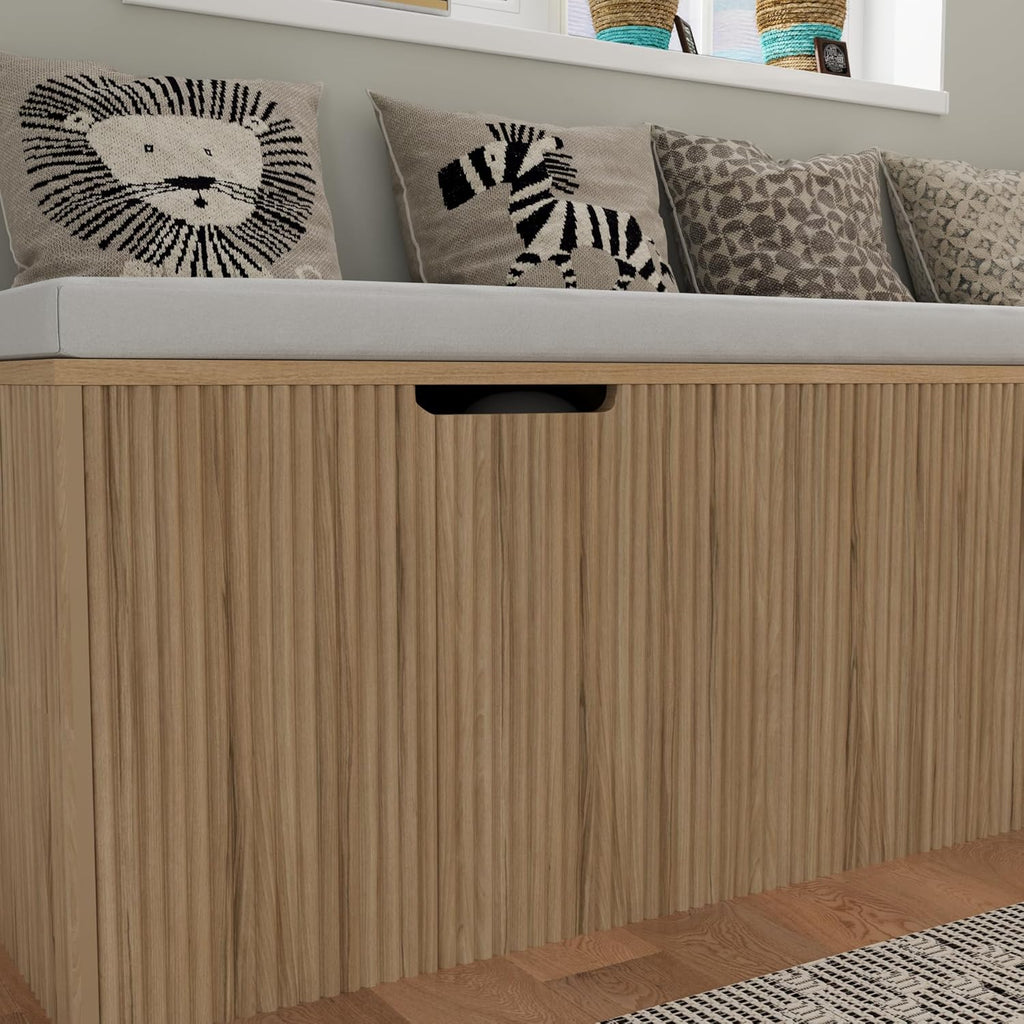 Bobve L-Shape Storage Bench with Cushion, Backless Corner Dining Bench, Kitchen Dining Nook Bench with Hidden Storage for Dining Room, Kitchen, Entryway (Natural Wood)