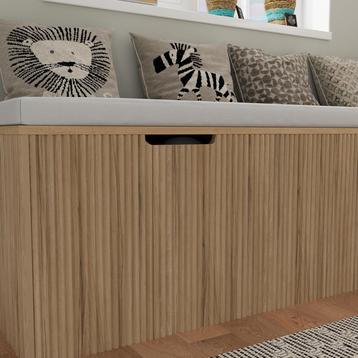 Bobve L-Shape Storage Bench with Cushion, Backless Corner Dining Bench, Kitchen Dining Nook Bench with Hidden Storage for Dining Room, Kitchen, Entryway (Natural Wood)