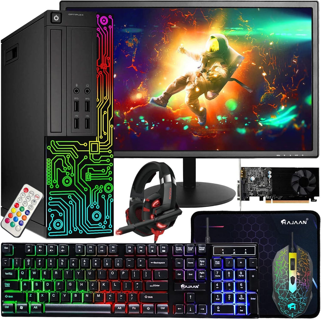 Dell Gaming OptiPlex Desktop RGB Computer PC, Intel Core i7, GeForce GT 1030 2GB GDDR5, 16GB RAM, 512GB SSD, 24 Inch HDMI Monitor, Keyboard Mouse and Headset, WiFi, W11 Pro (Renewed)